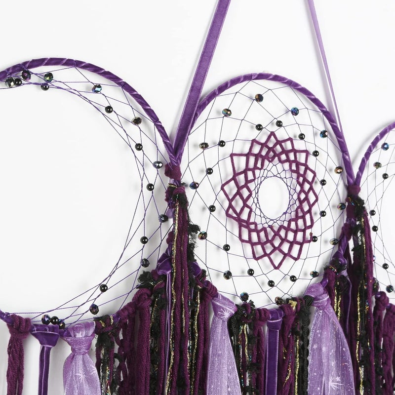 ANROYE Purple Triple Moon Goddess Macrame Wall Hanging, Boho Wiccan Crescent Dream Catcher, Bohemian Dreamcatcher for Women,Woven Pagan Tapestry Decor for Bedroom Witch Decoration - Image 2